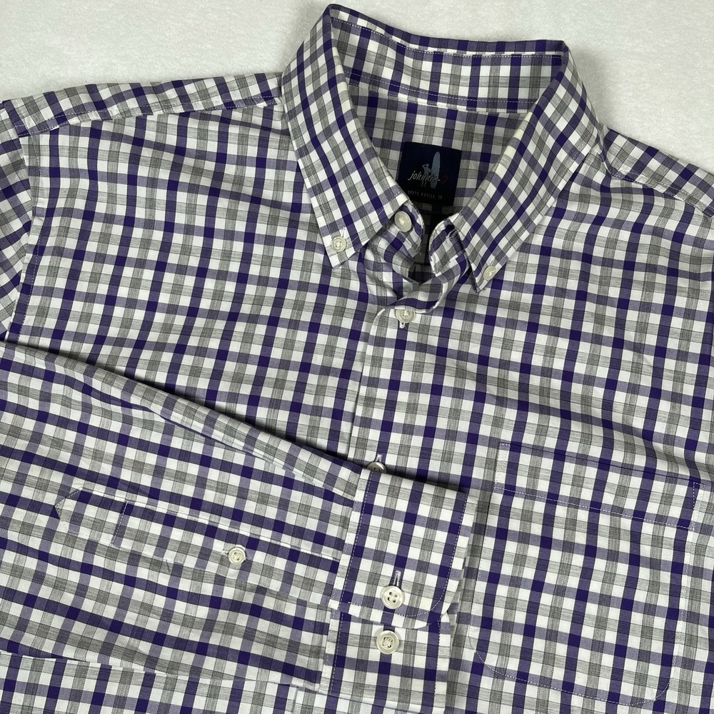 Johnnie-O Mens Large Purple Gray Gingham Check Long Sleeve Button Down Shirt